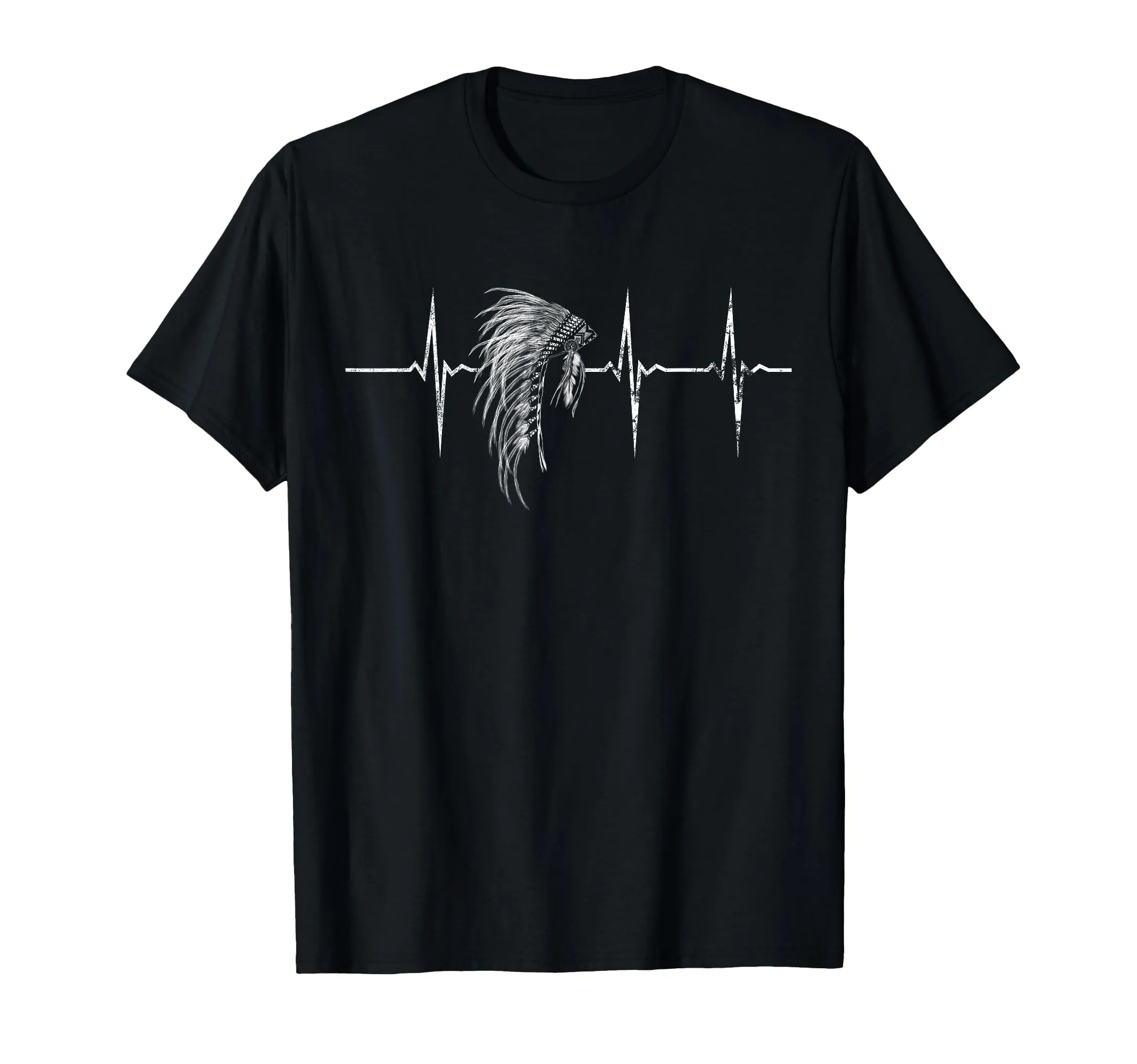 Native American Chief Headdress Heartbeat T-Shirt for Indigenous Pride – Classic Fit, Lightweight