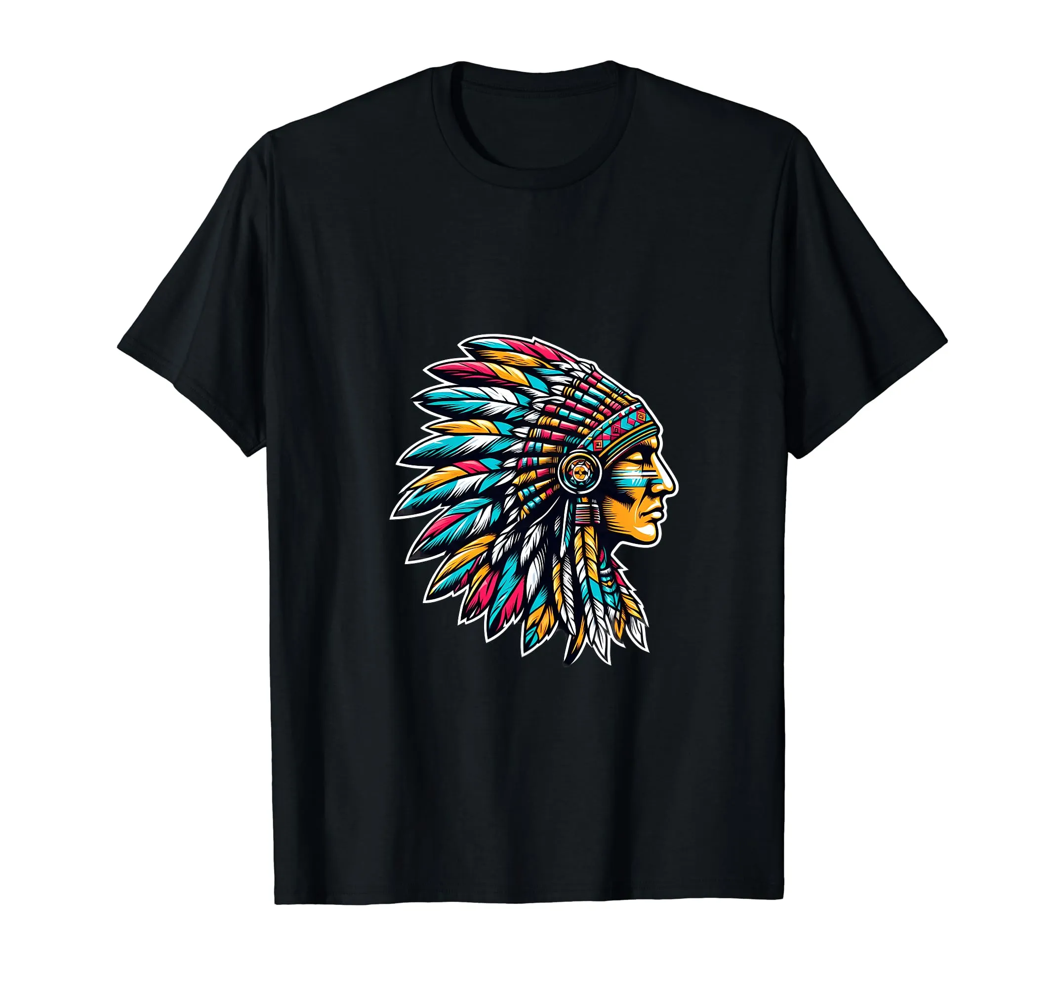 Native American Chief Headpiece T-Shirt - Lightweight, Classic Fit, Double-Needle Hem, Indigenous Design