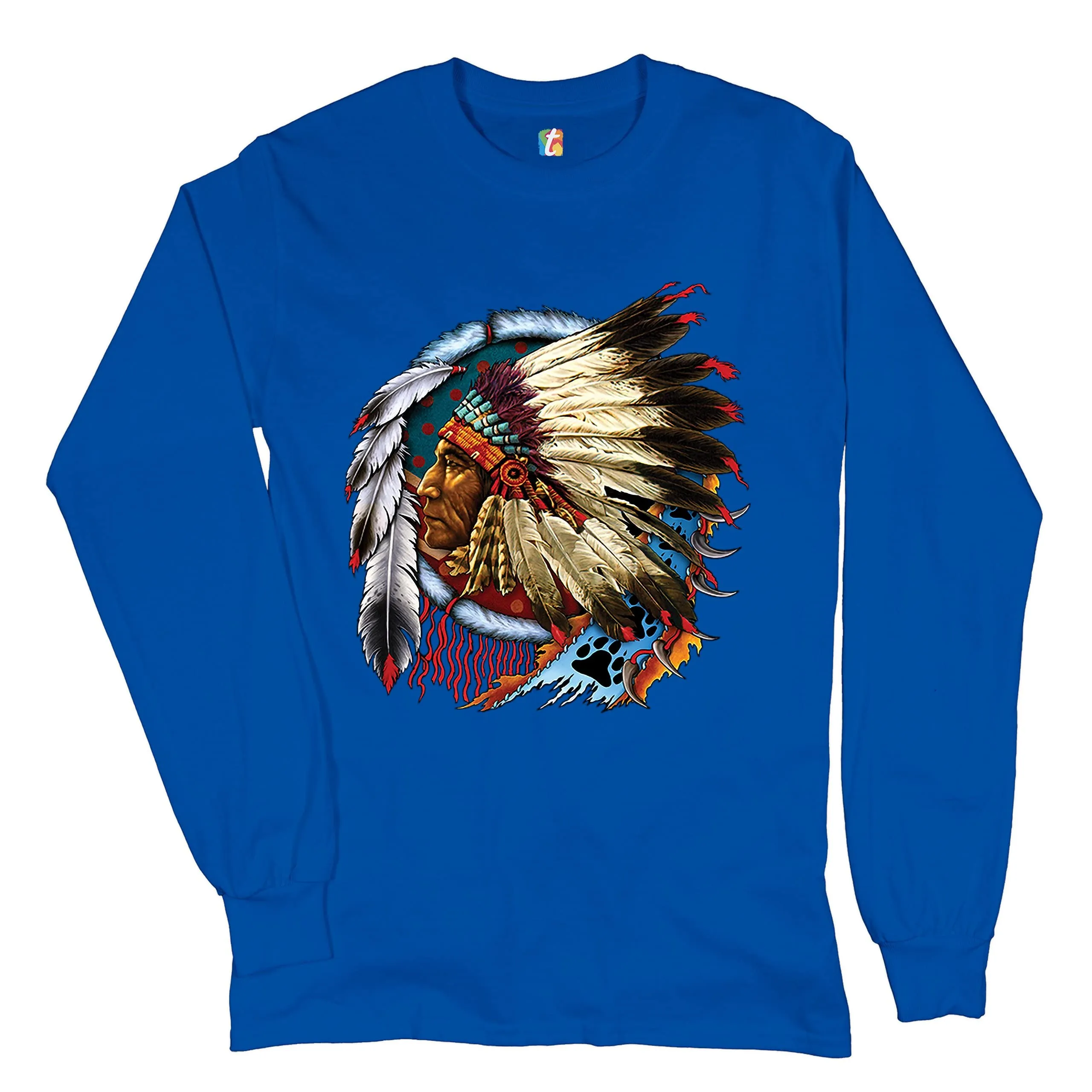 Native American Chief Long Sleeve T-Shirt 3X-Large with War Bonnet Dreamcatcher Design