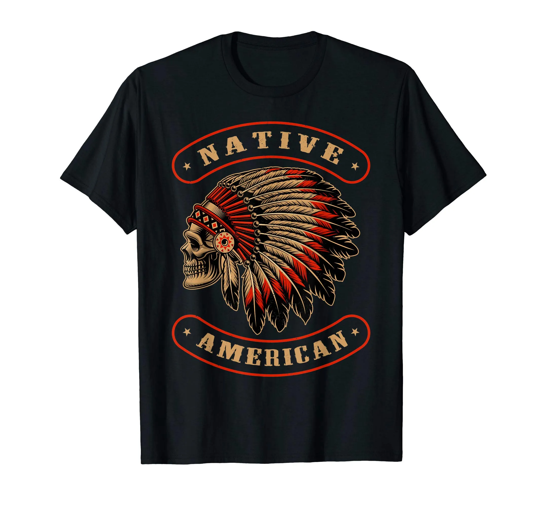 Native American Chief Skull War Bonnet Feather Hat T-Shirt - Lightweight Classic Fit