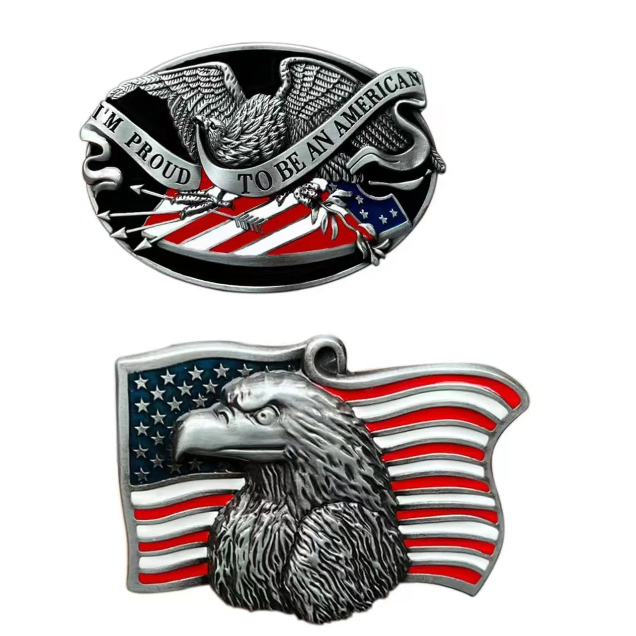 Native American Flag Belt Buckles Set - 2 Pieces with Stylish Eagle Design