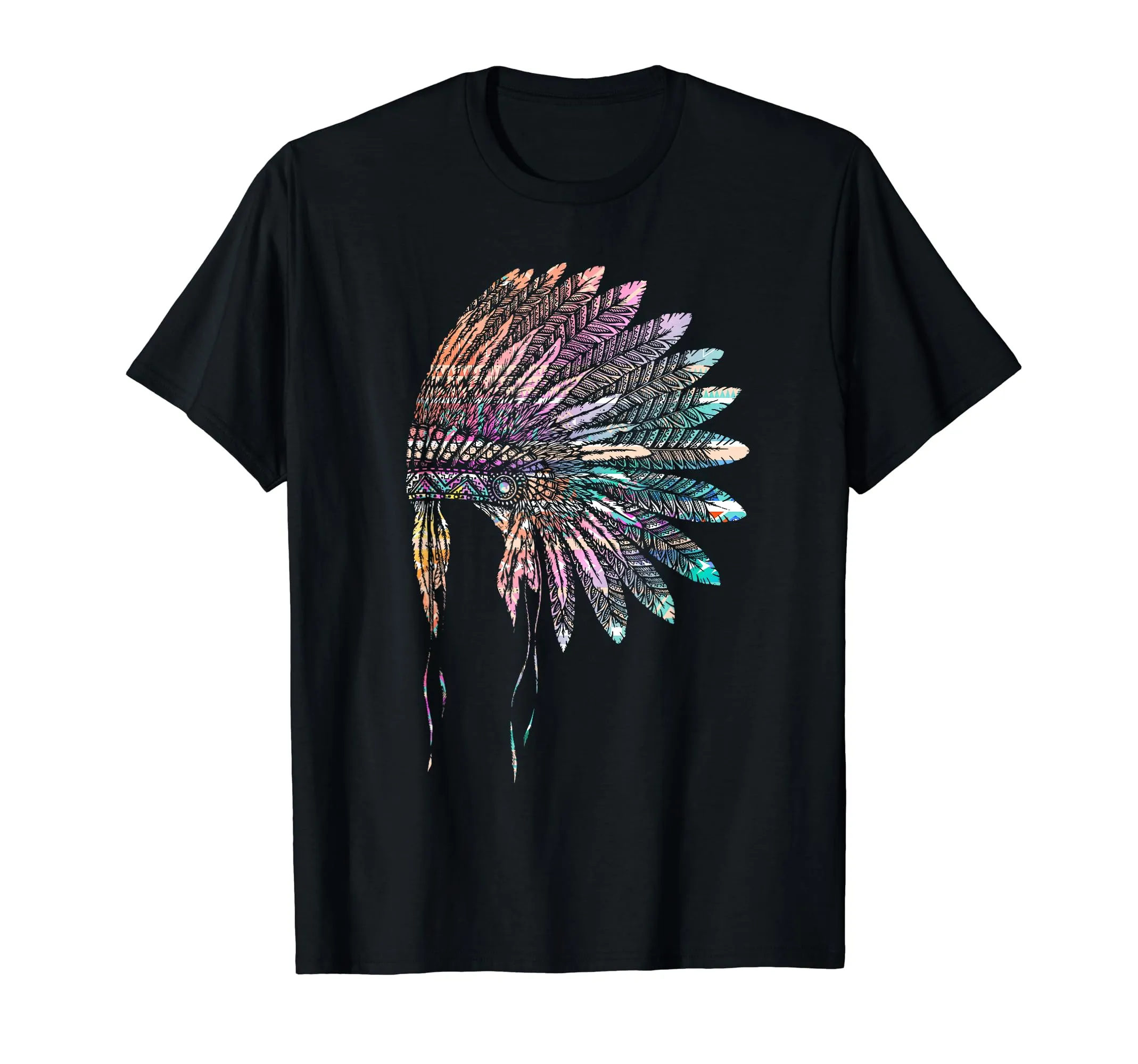 Native American Headdress Feathers T-Shirt for Navajo, Cherokee, Apache, Chippewa, Sioux