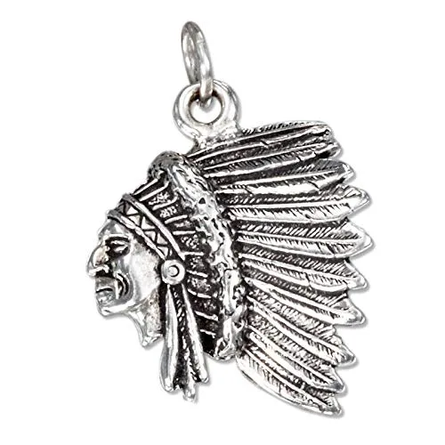 Native American Indian Chief Charm Pendant - 925 Sterling Silver Jewelry Making Supply