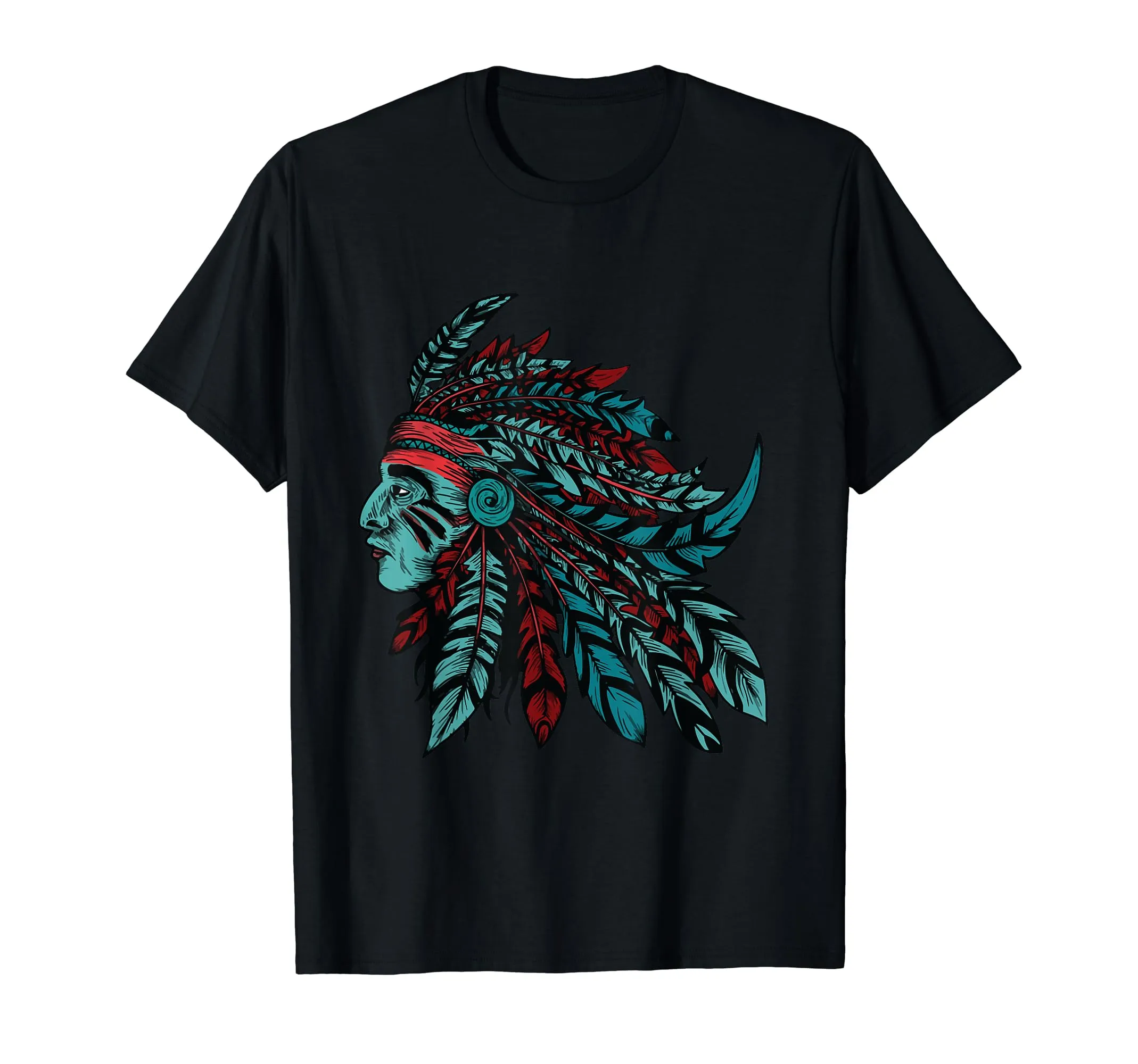 Native American Indian Chief Headdress T-Shirt - Lightweight, Classic Fit, Double-Needle Hem