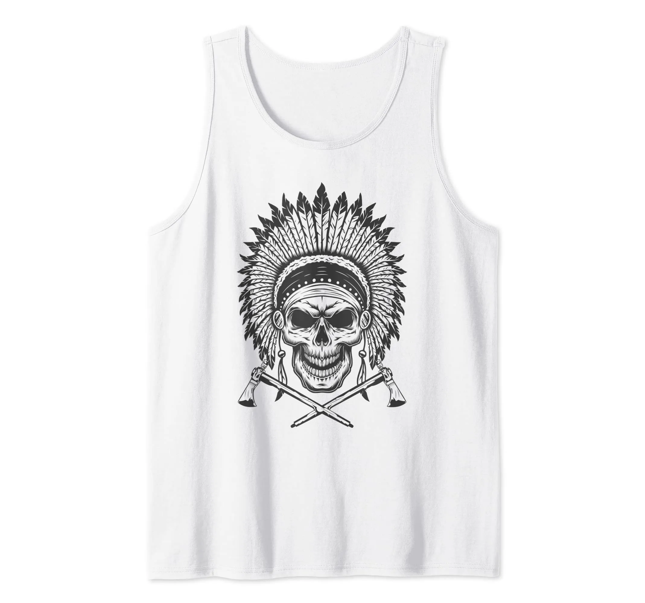 Native American Indian Chief Skull Headdress Tomahawk Tank Top - Cultural Graphic Design