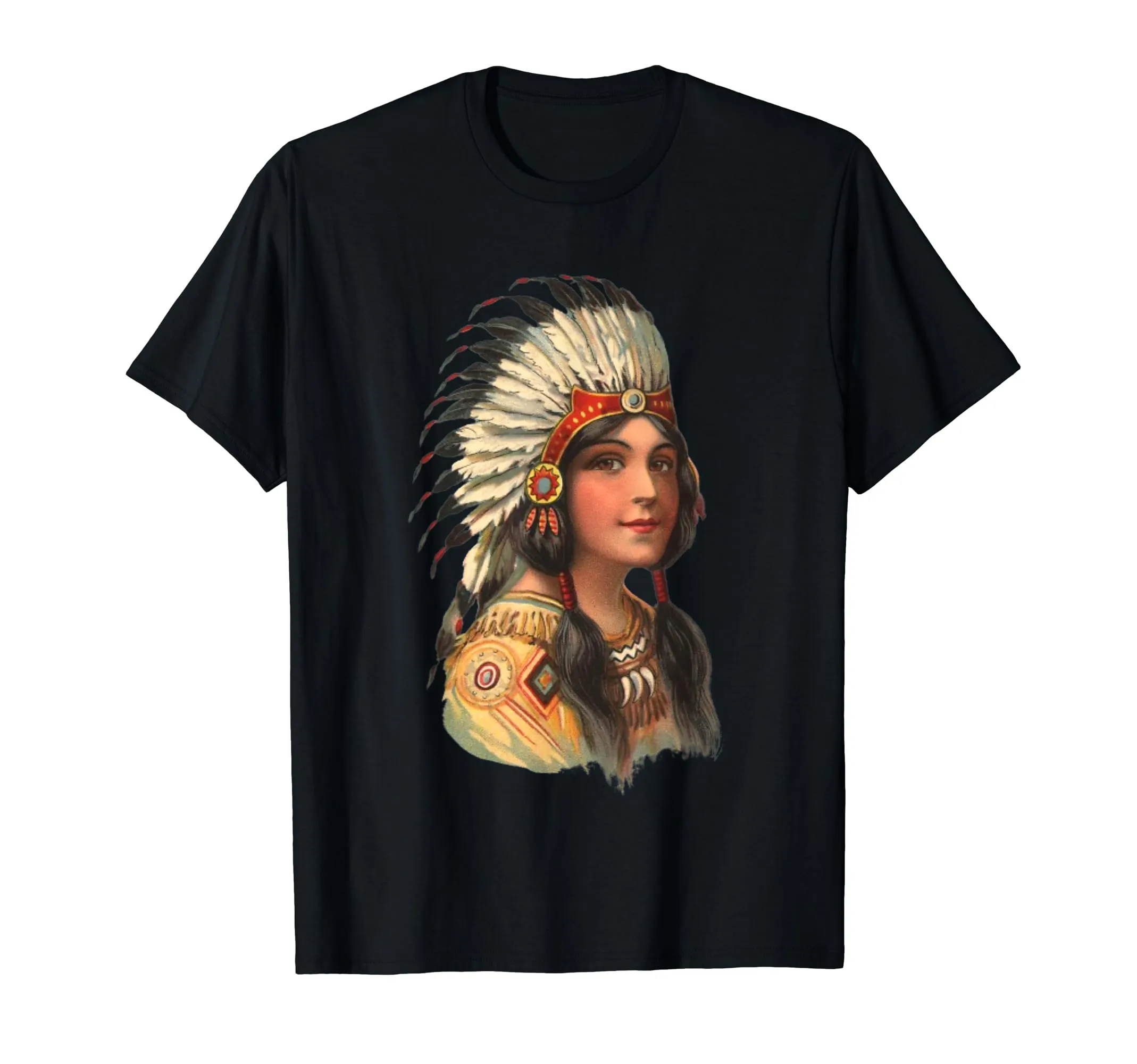 Native American Indian Tribal Princess T-Shirt - Lightweight, Classic Fit, Double Needle Hem