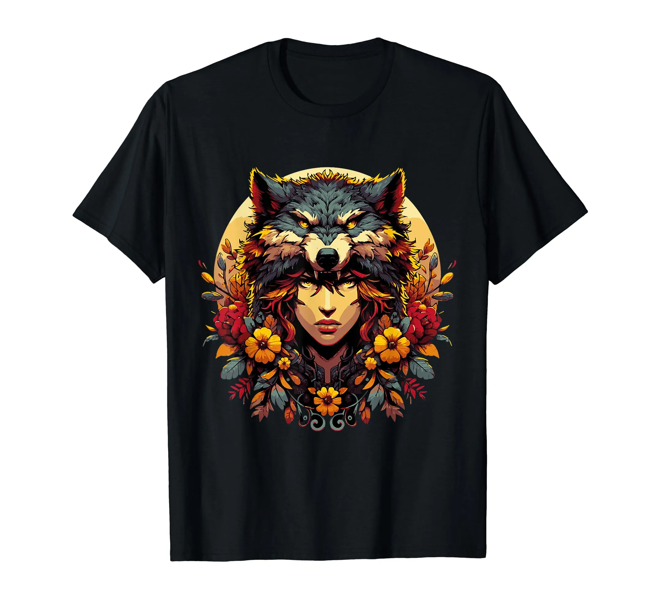 Native American Indian Wolf Girl Flower Women's Graphic T-Shirt - Lightweight, Classic Fit