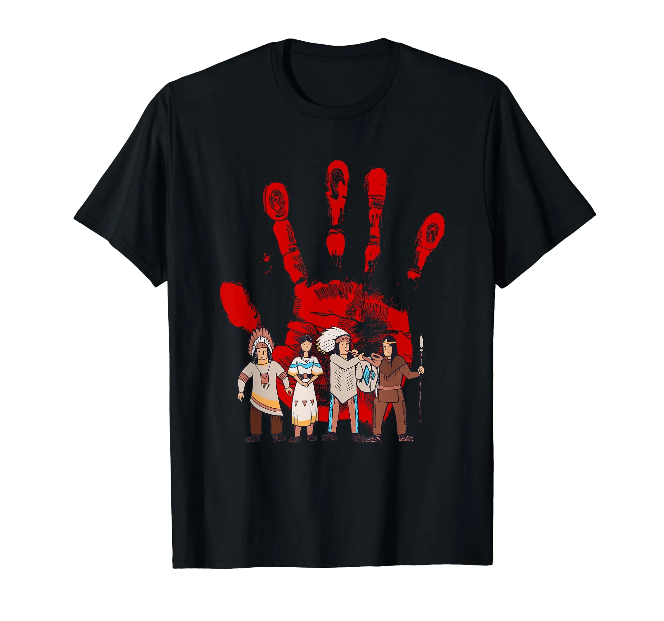 Native American Indigenous Red Hand Blood Themed T-Shirt - Celebrate Native American Day