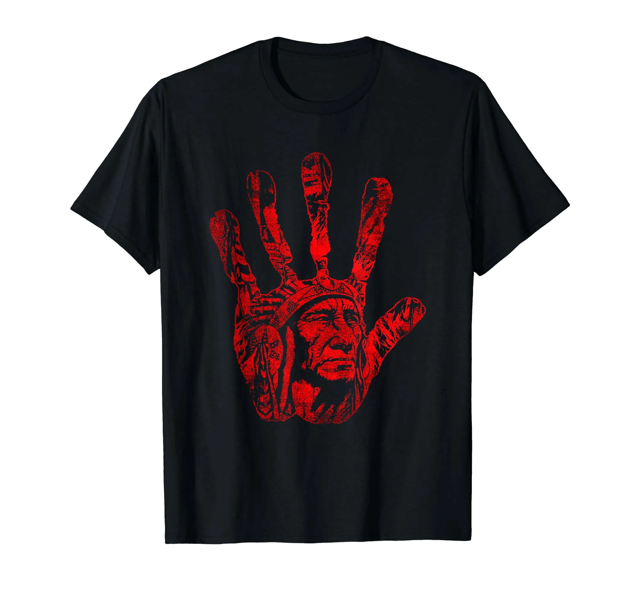 Native American Indigenous Red Hand Blood Themed T-Shirt for Proud American Indians