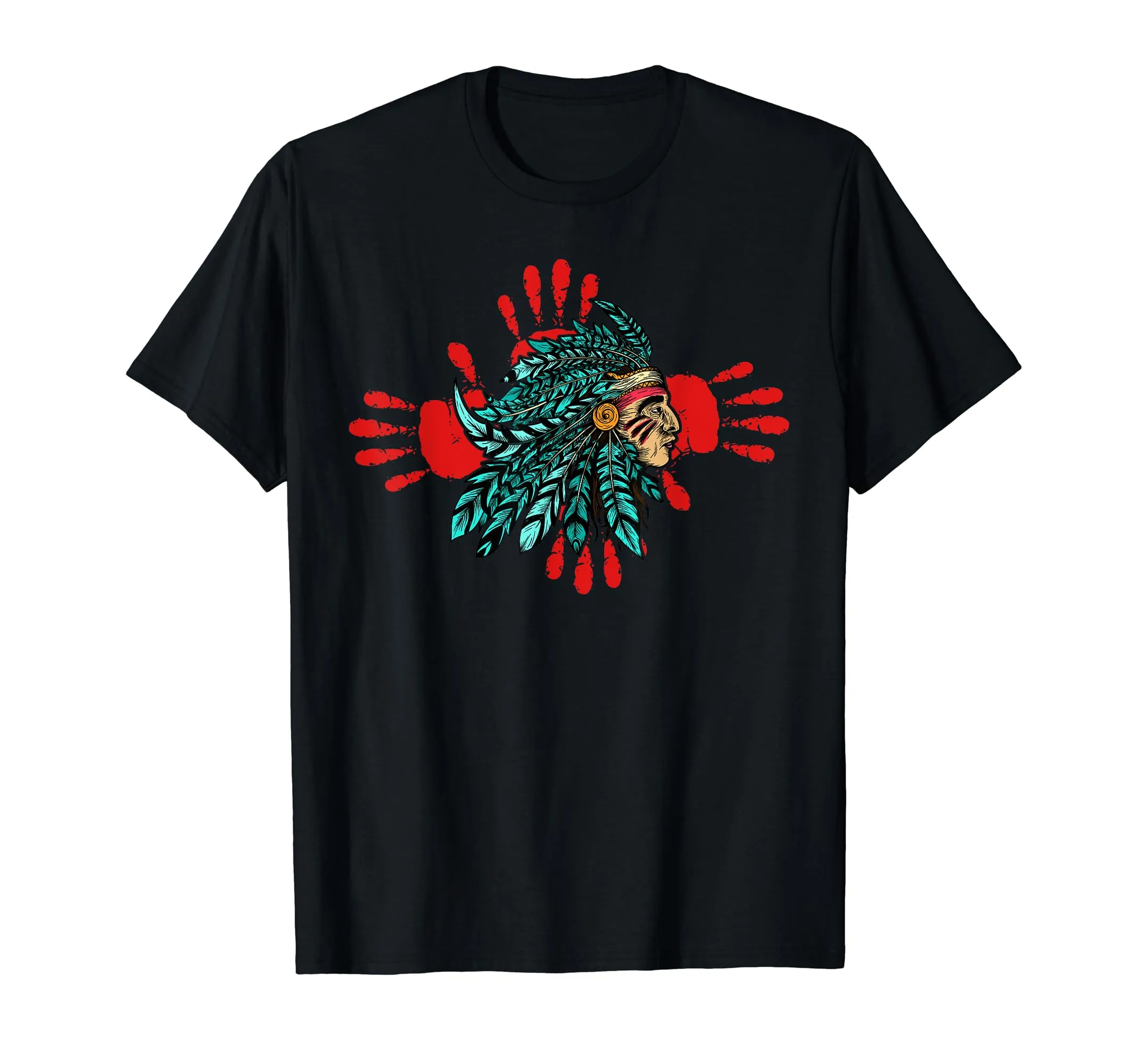 Native American Indigenous Red Hand Blood Themed T-Shirt for Proud Celebrations