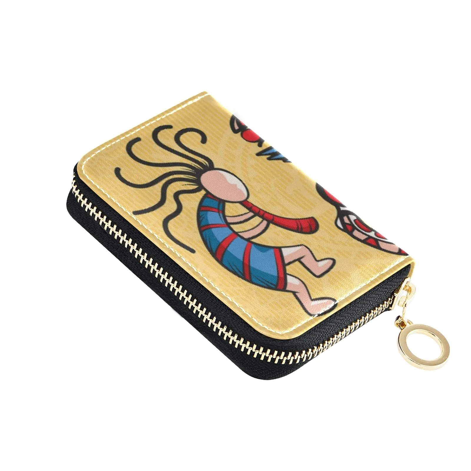 Native American Kokopelli Grey RFID Blocking Compact Leather Card Wallet for Women