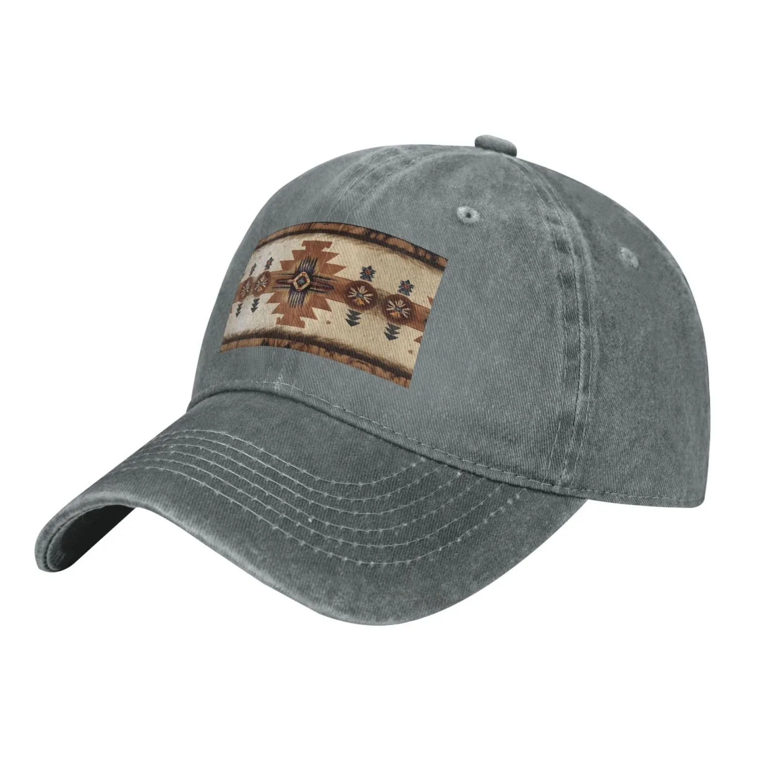 Native American Patterns Black Denim Baseball Cap - Adjustable Fitted Unisex Casual Hat