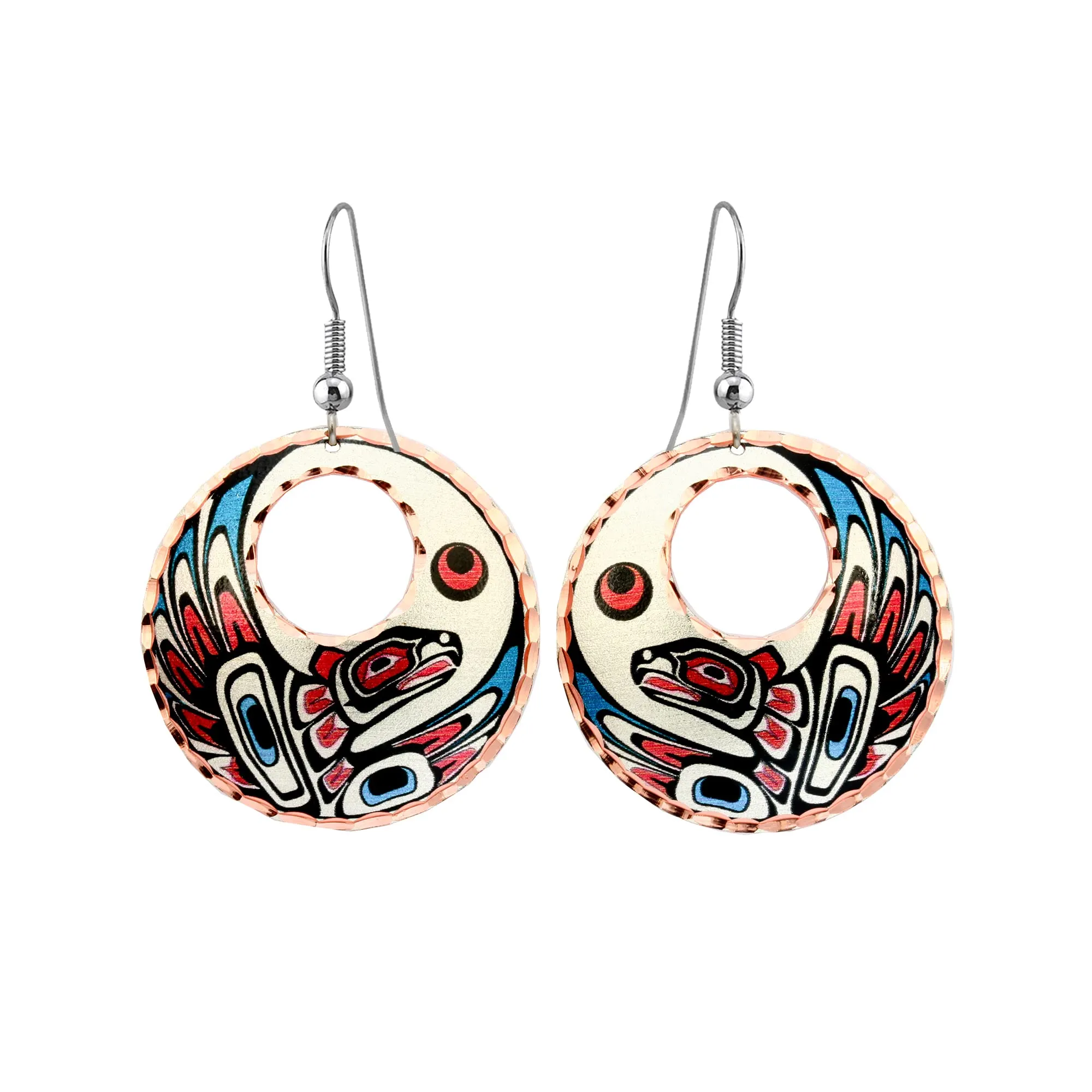 Northwest Native American Eagle Totem Earrings - Off-center Cutout, Copper, 1.25' Diameter