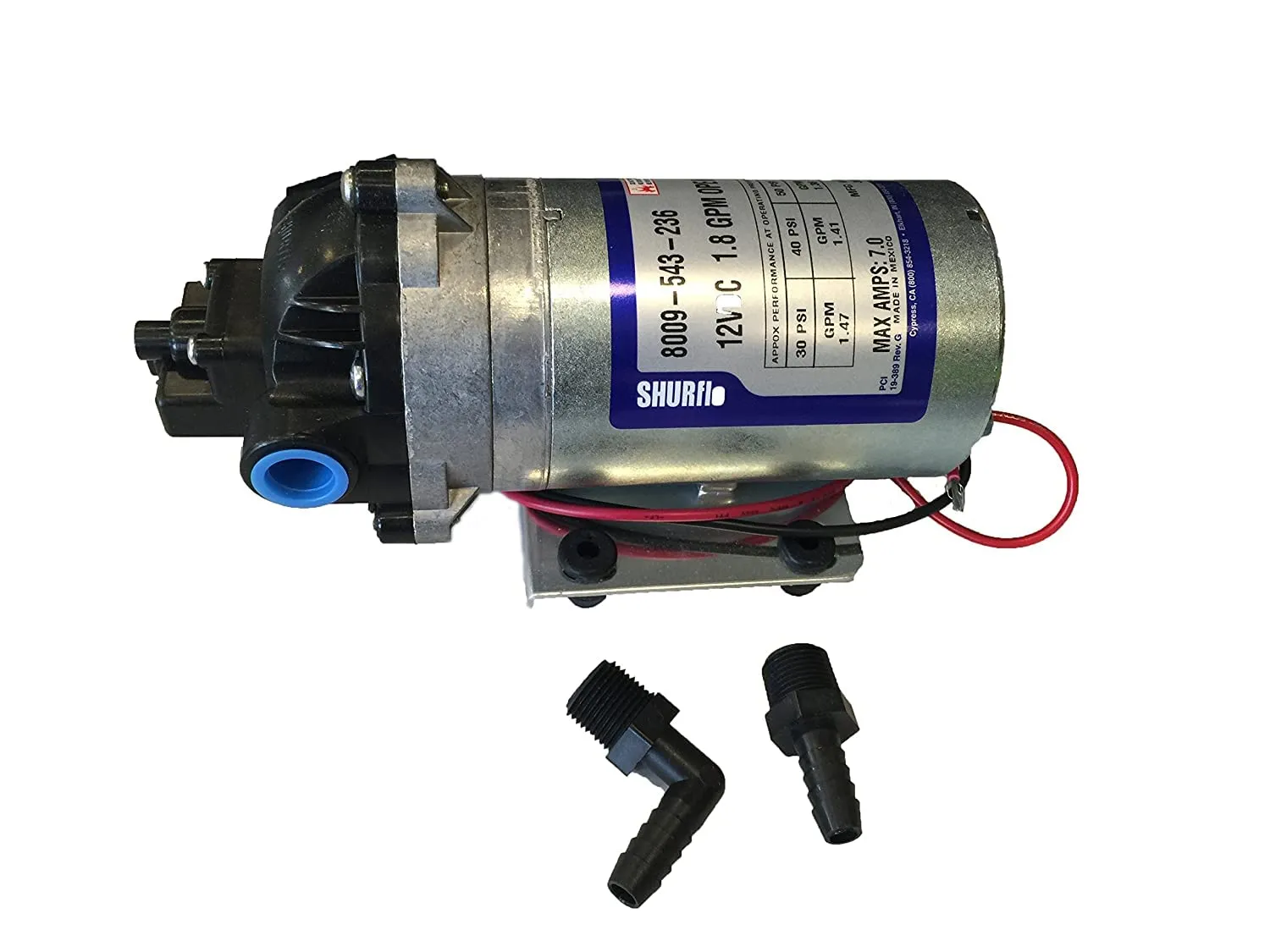 Pentair SHURflo 8009-543-236 1.8GPM 12V Diaphragm Pump with Viton Valves and Santoprene Diaphragm