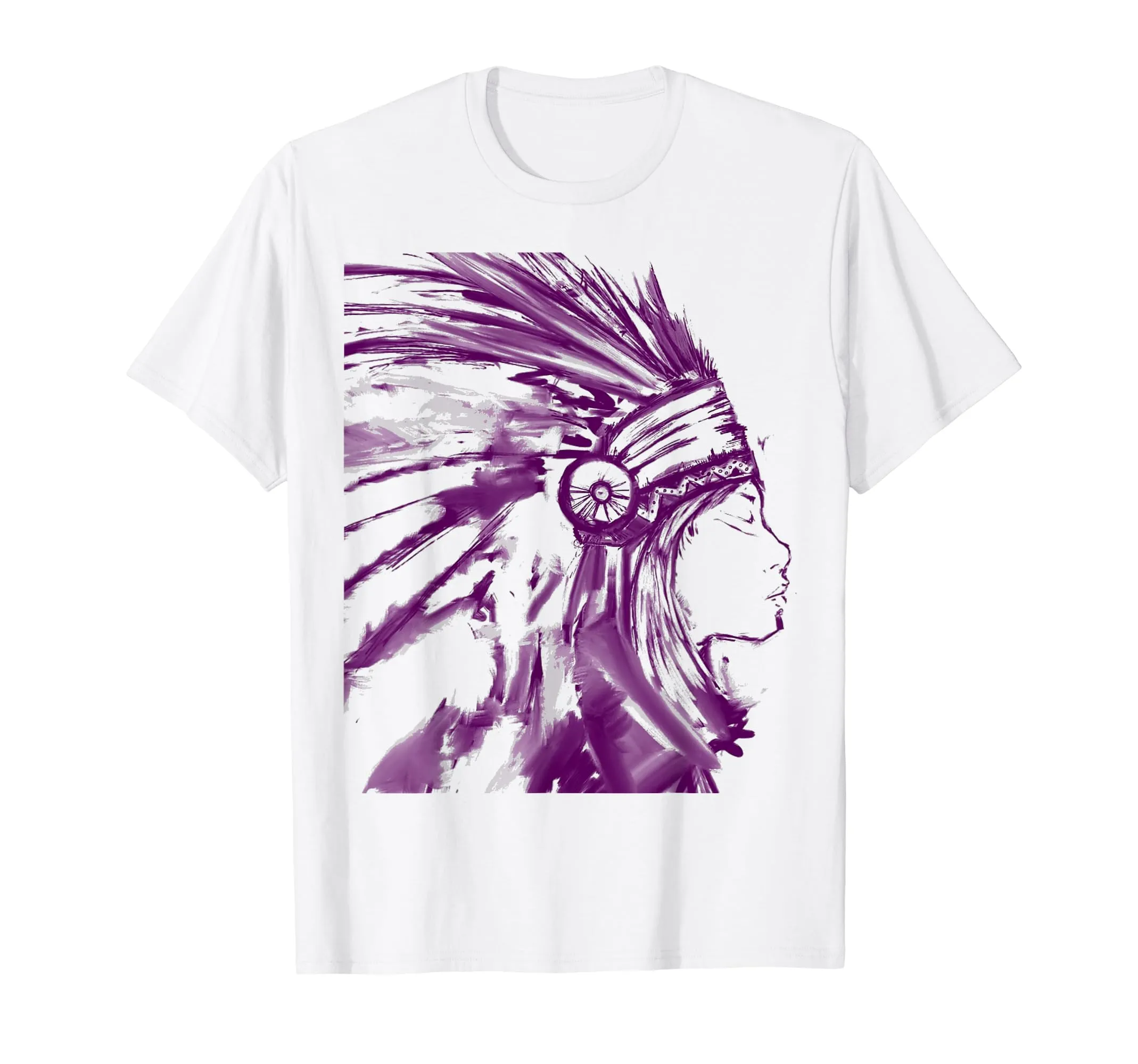 Purple Headdress T-Shirt - Native American Indian Art, Psychedelic Design, Classic Fit, Lightweight