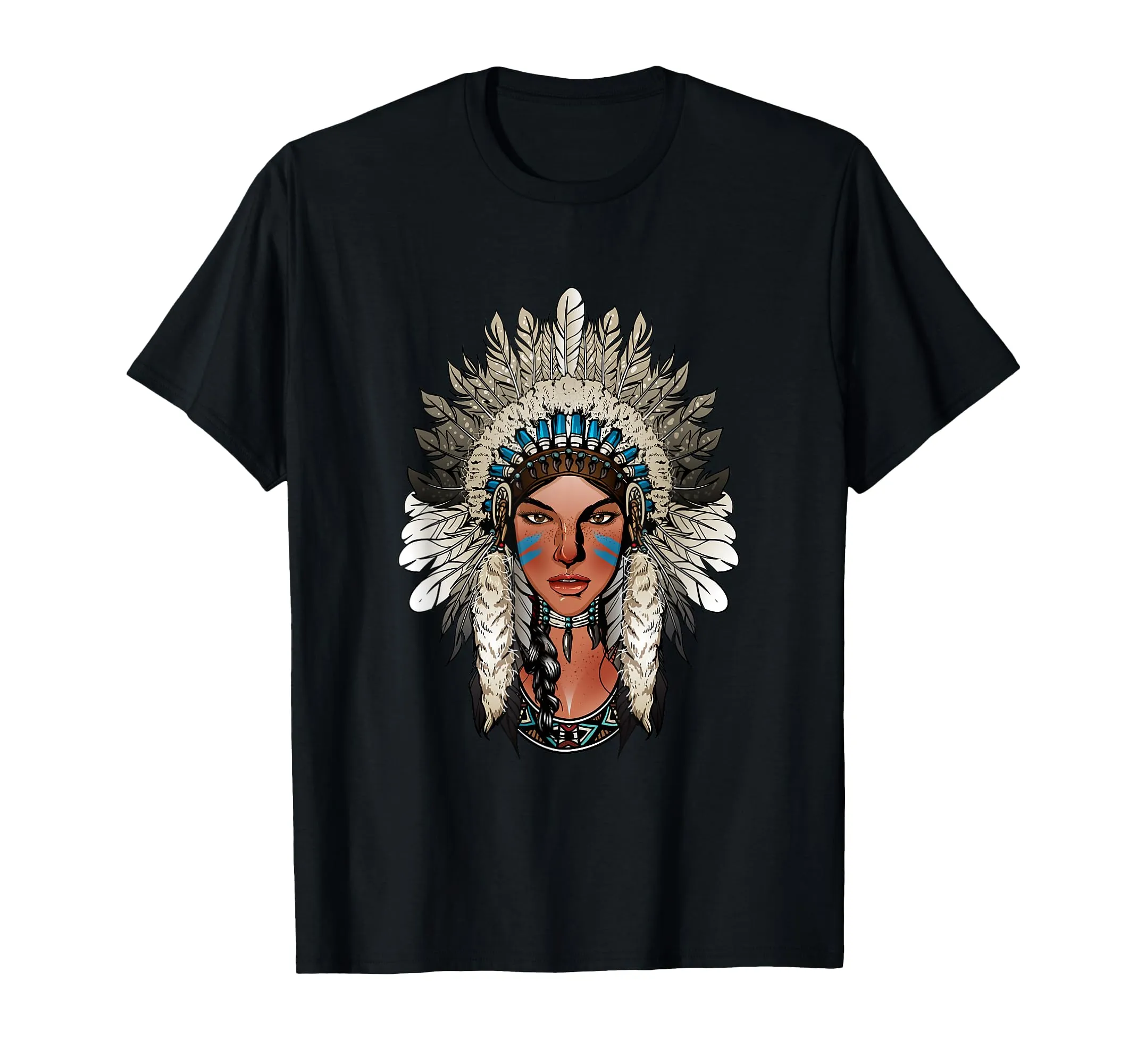 Sacagawea Native American Indian T-Shirt with Chief Skull Design in Lightweight Classic Fit