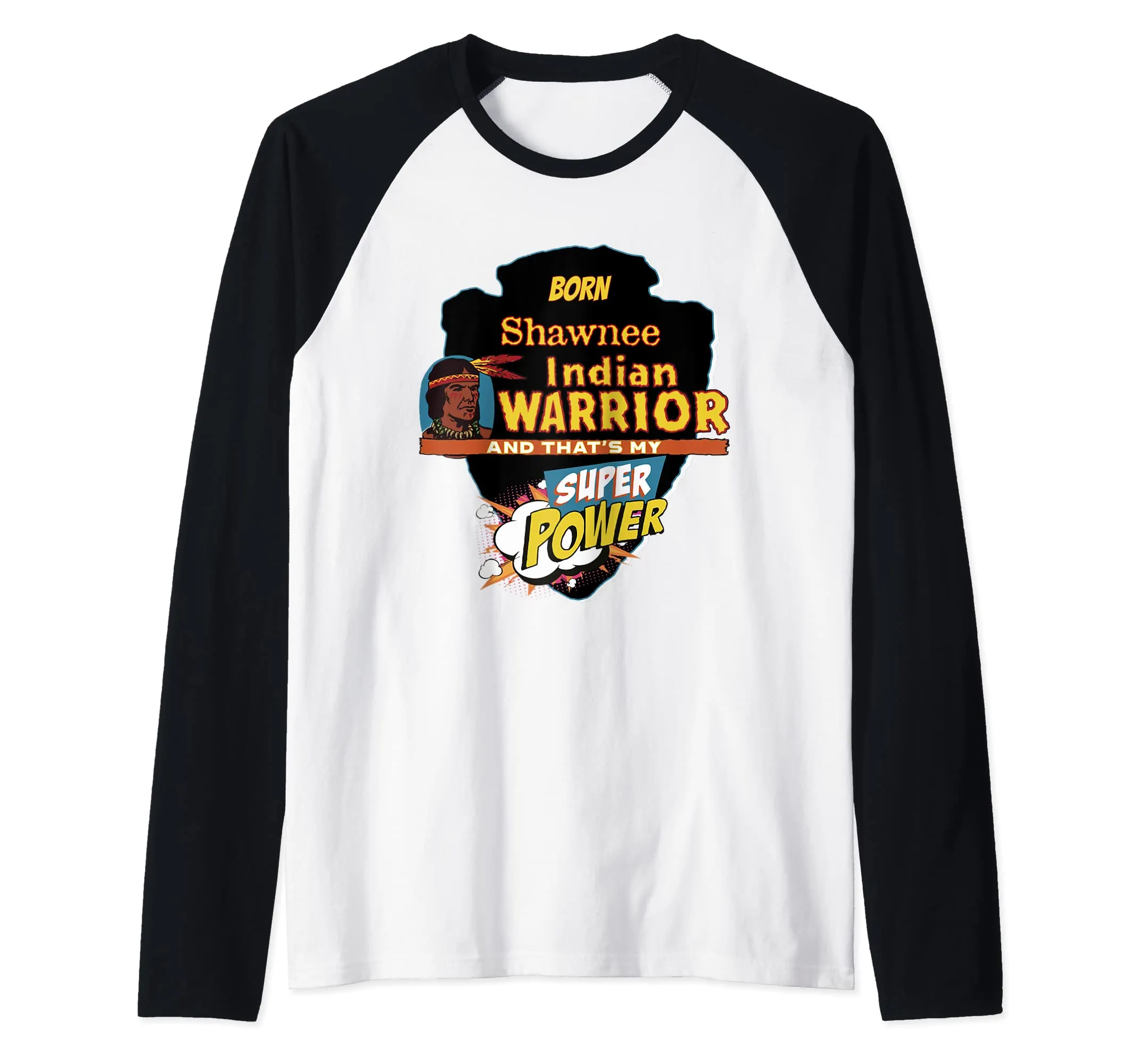 Shawnee Native American Super Power Raglan Baseball Tee - Lightweight Classic Fit