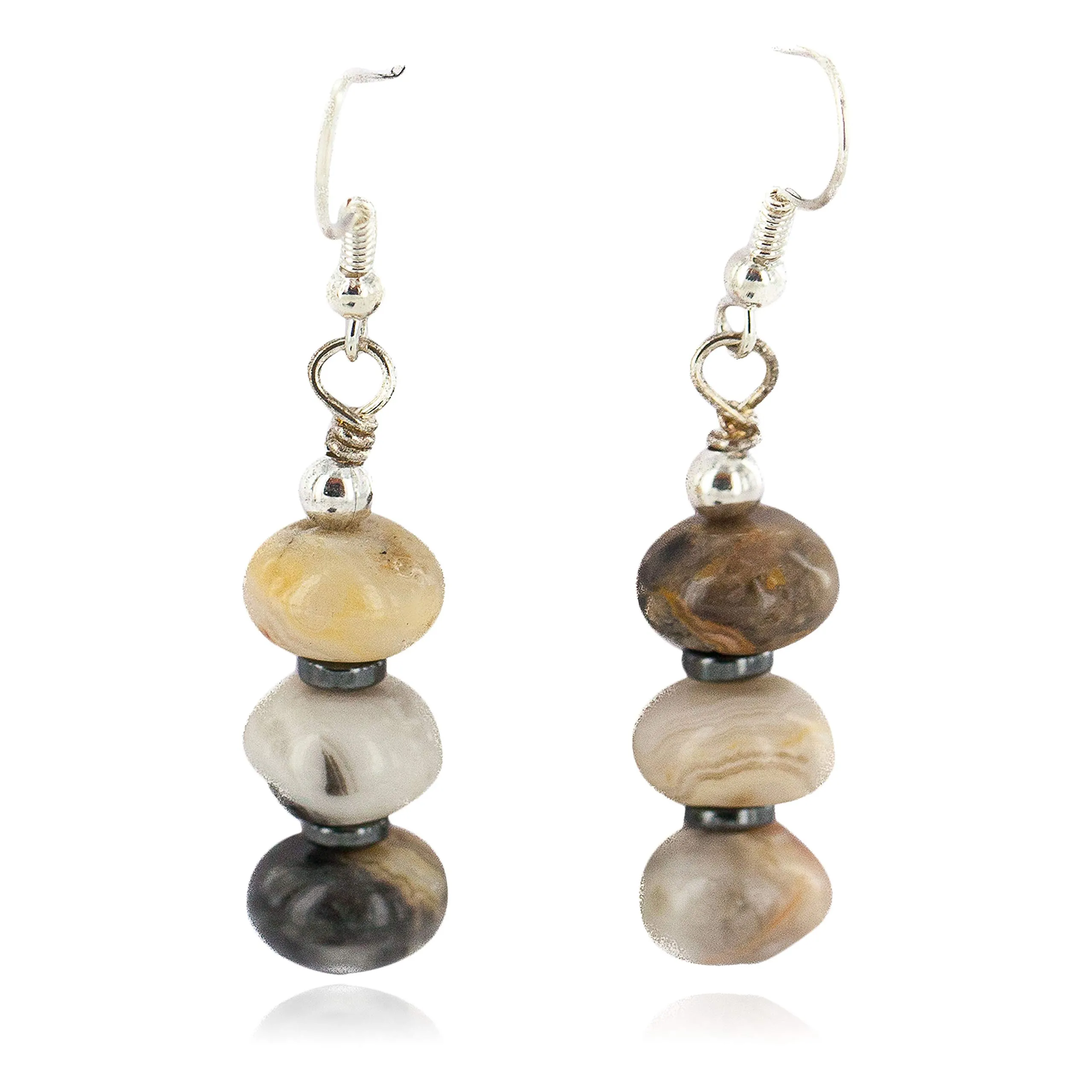 Silver Hooks Certified Navajo Natural Agate Dangle Earrings - Handcrafted by Loma Siiva