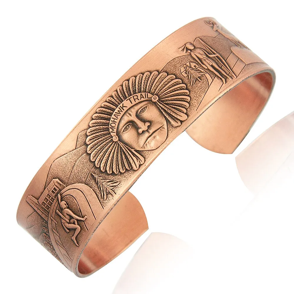 Solid Copper Bracelet Southwest Style with Native American Chief Beautiful Scenery