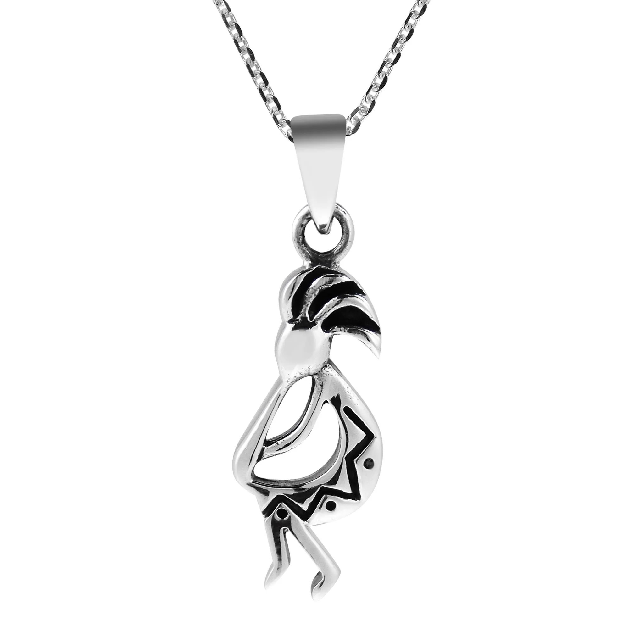 Southwestern Kokopelli .925 Sterling Silver Pendant Necklace - 18 Inch Cable Chain Jewelry