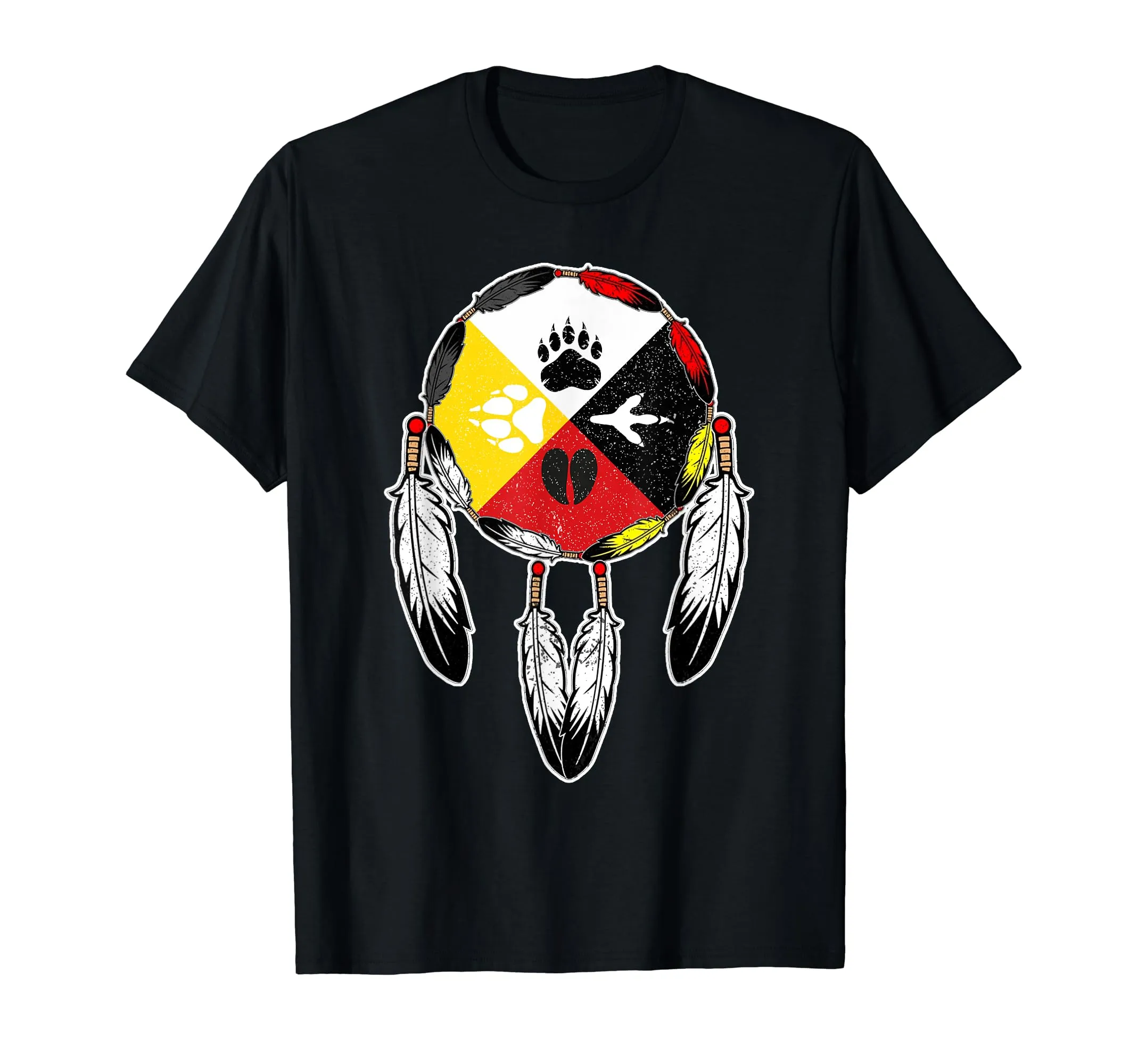 Spirit Animal Paws T-Shirt - Native American Medicine Wheel Design, Lightweight, Classic Fit