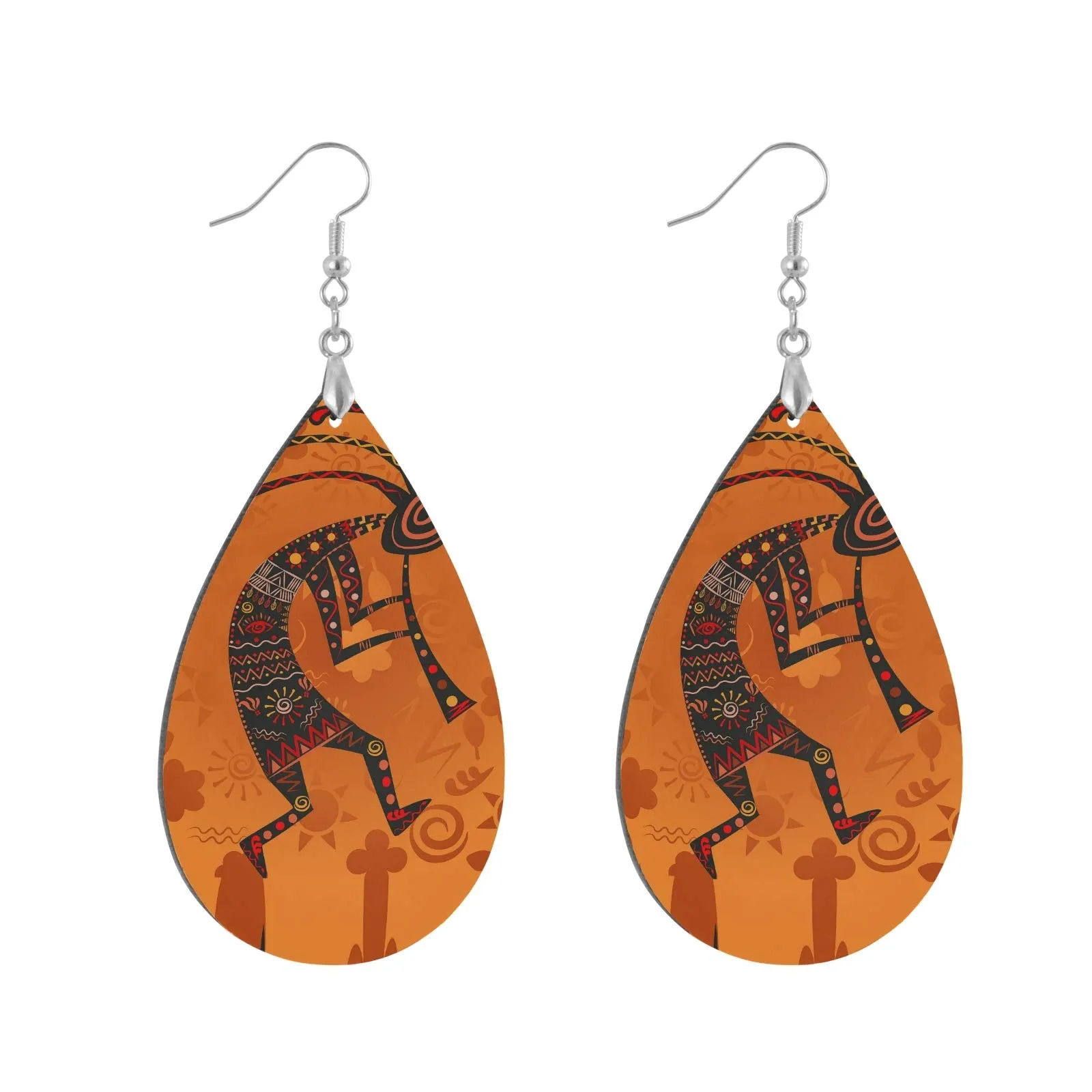 Stylish Custom Wooden Dangle Drop Leaf Earrings - Lightweight Copper Plated Silver