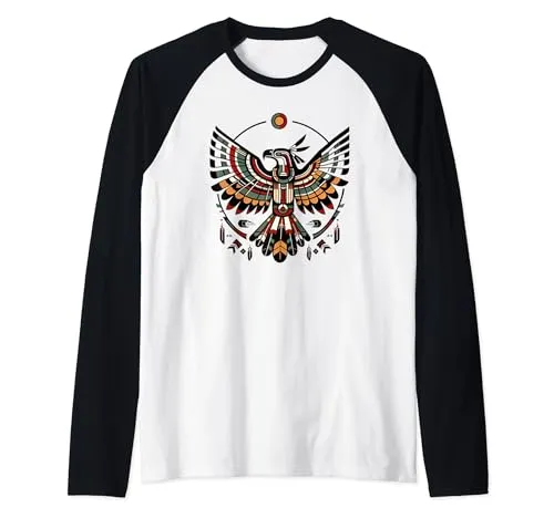 Thunderbird Native American Art Raglan Baseball Tee - Channel Strength & Protection in Style