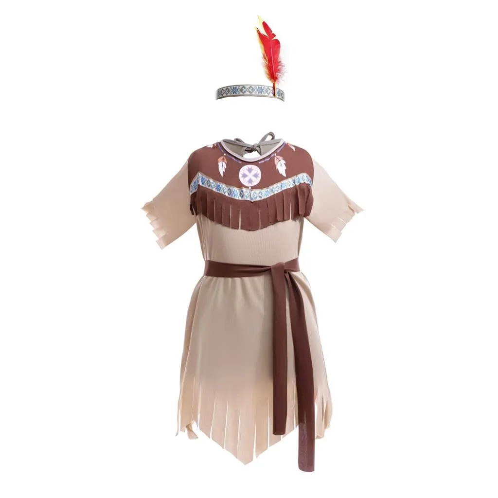 Toddler Little Girl Sacagawea Princess Costume Dress Up Set with Feather Headband 2-4T