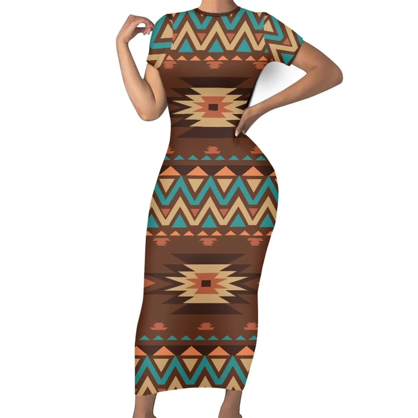 Traditional Native American Pattern Women's Summer Casual Dress - Small, Bodycon, Polynesian