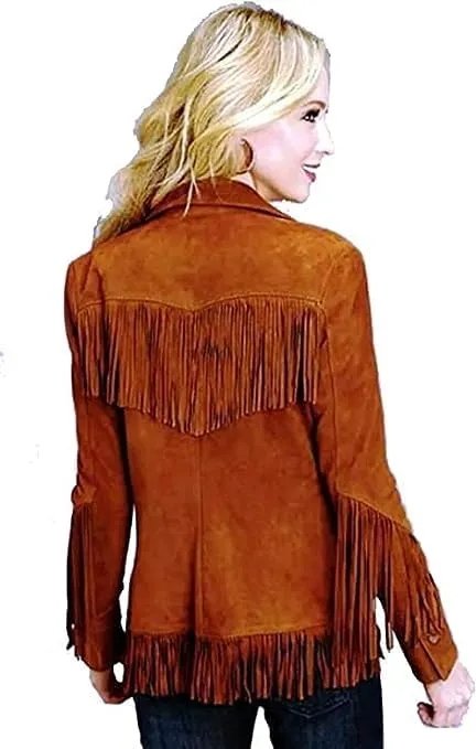 Traditional Western Women's Genuine Suede Leather Jacket - X-Small Native American Fringed Coat