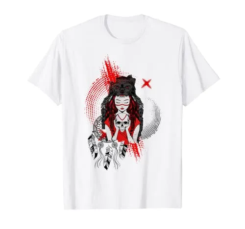 Trash Polka Native American Girl Wolf & Dreamcatcher T-Shirt - Lightweight, Classic Fit