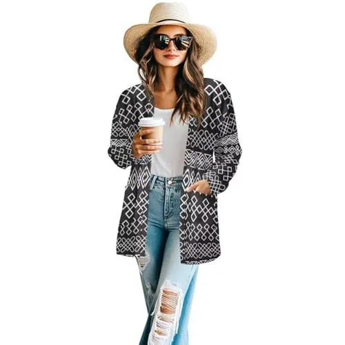 Trendy Women's Aztec Cardigan - Long Sleeve, Lightweight, Comfortable, S-2XL