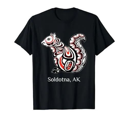 Tribal Squirrel T-Shirt - Native American Design, Soldotna AK, PNW, Lightweight Classic Fit