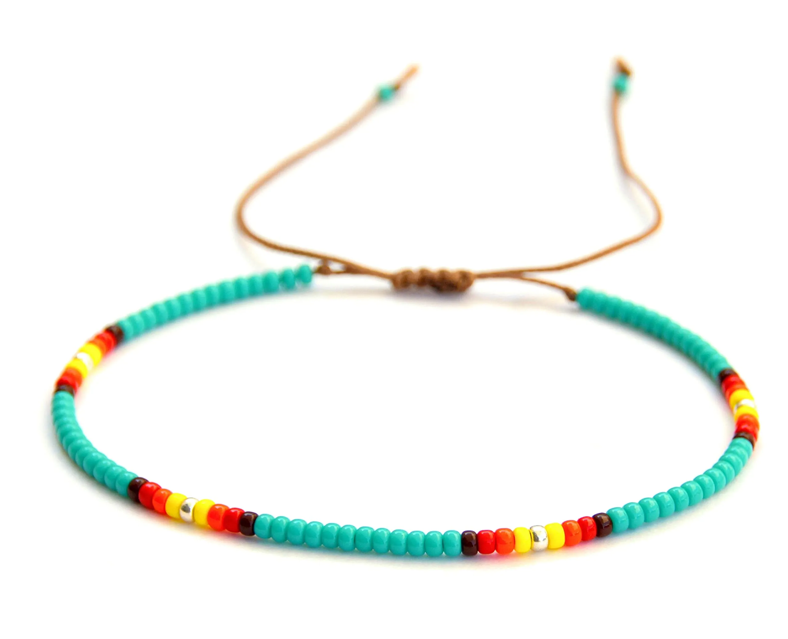 Turquoise Beaded Boho Anklet for Women, Adjustable S-M Waterproof Native American Style