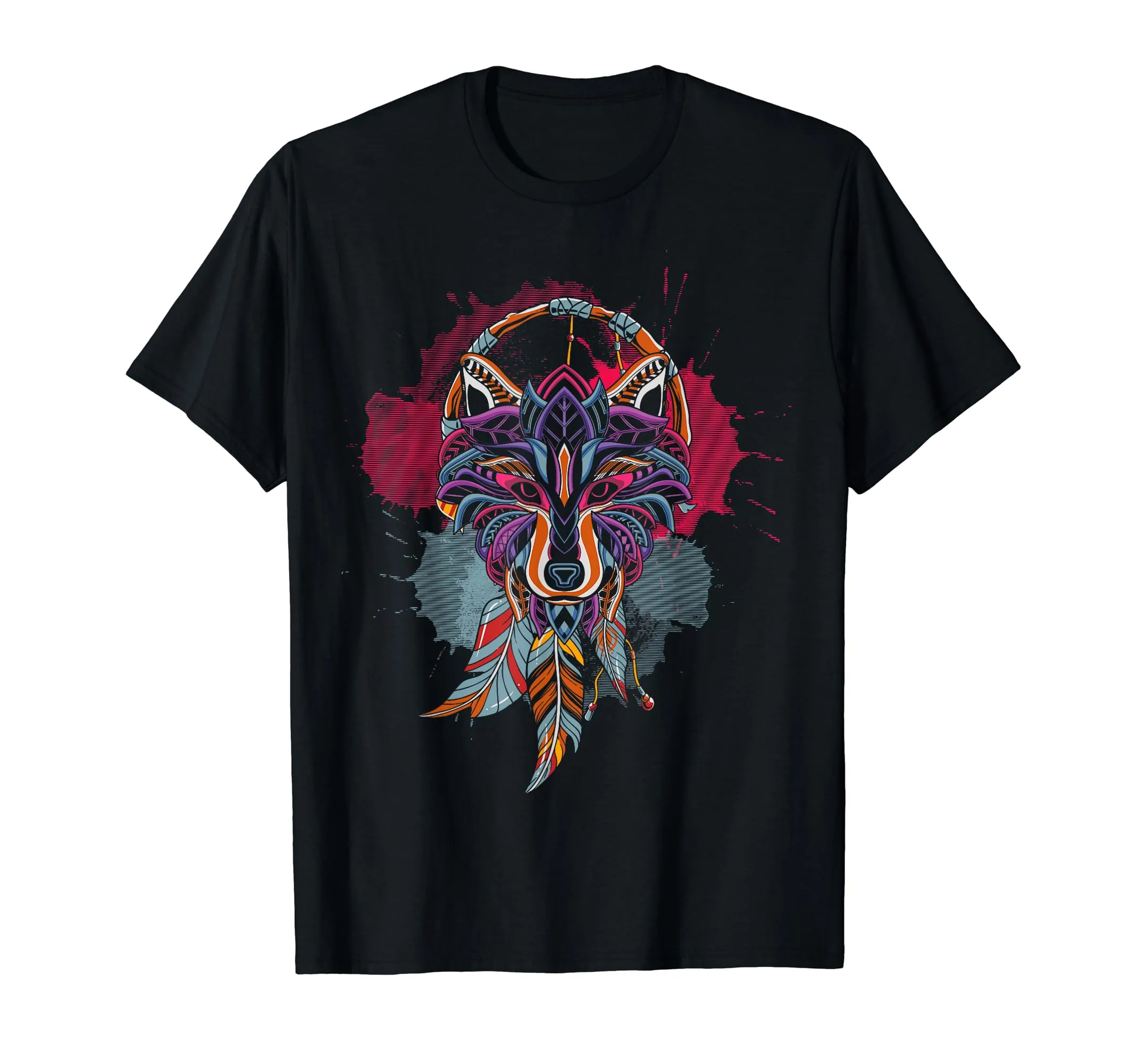 Wolf Animal Native American Dreamcatcher T-Shirt - Ojibwe Gift for Dreamcatcher Lovers