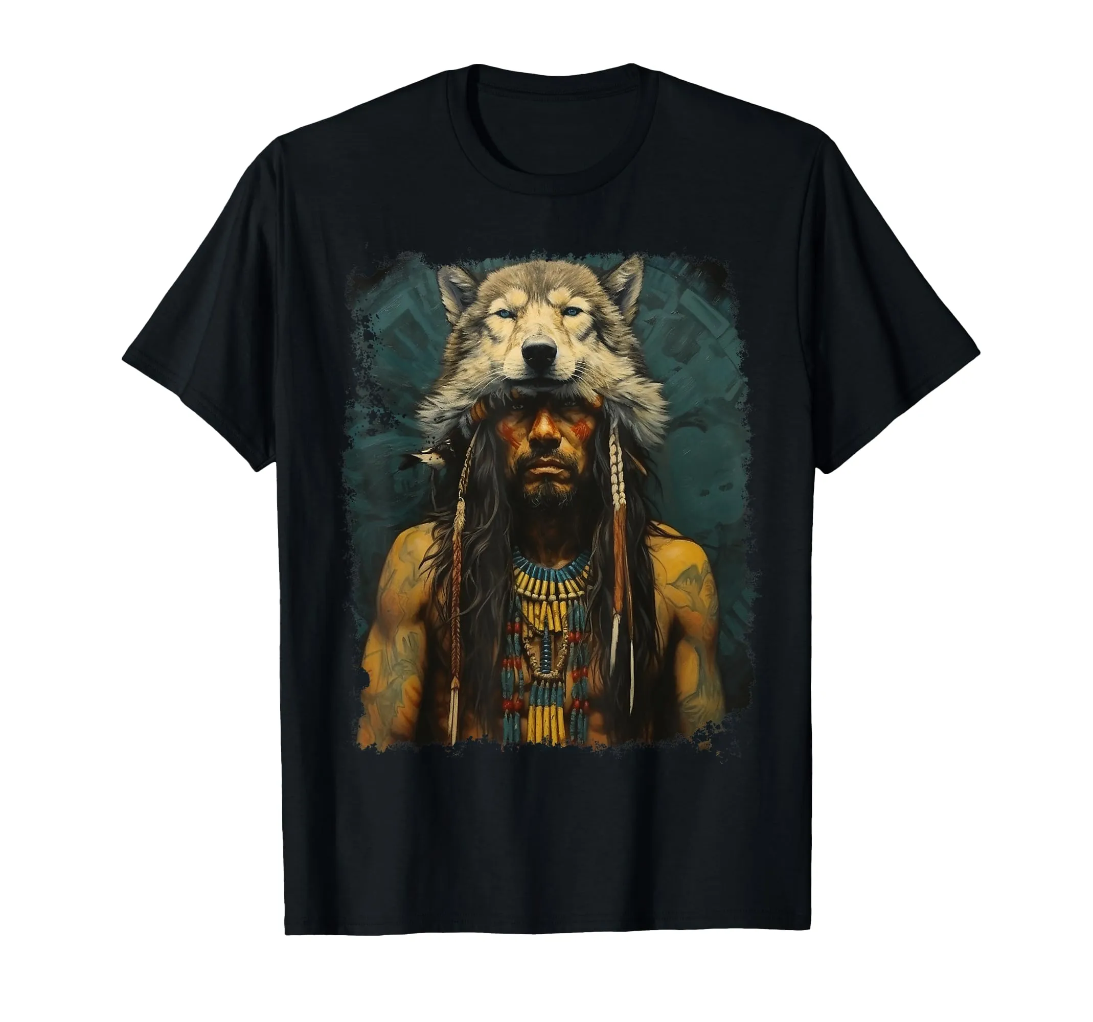 Wolf Native American Man T-Shirt - Indigenous Wolfwear, Lightweight, Classic Fit, Wolf Design