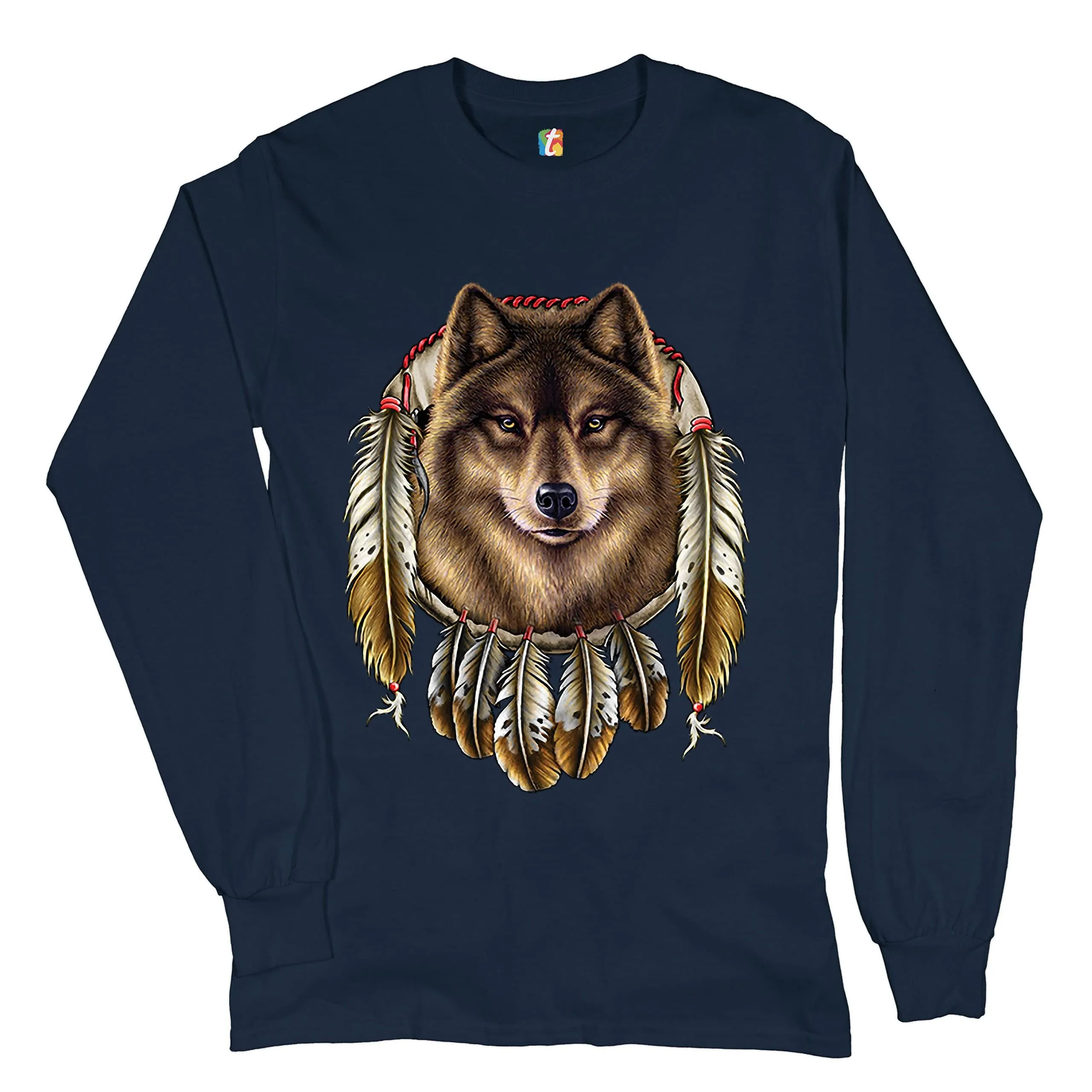 Wolf Spirit Long Sleeve T-Shirt 3X-Large Native American Dreamcatcher by Tee Hunt