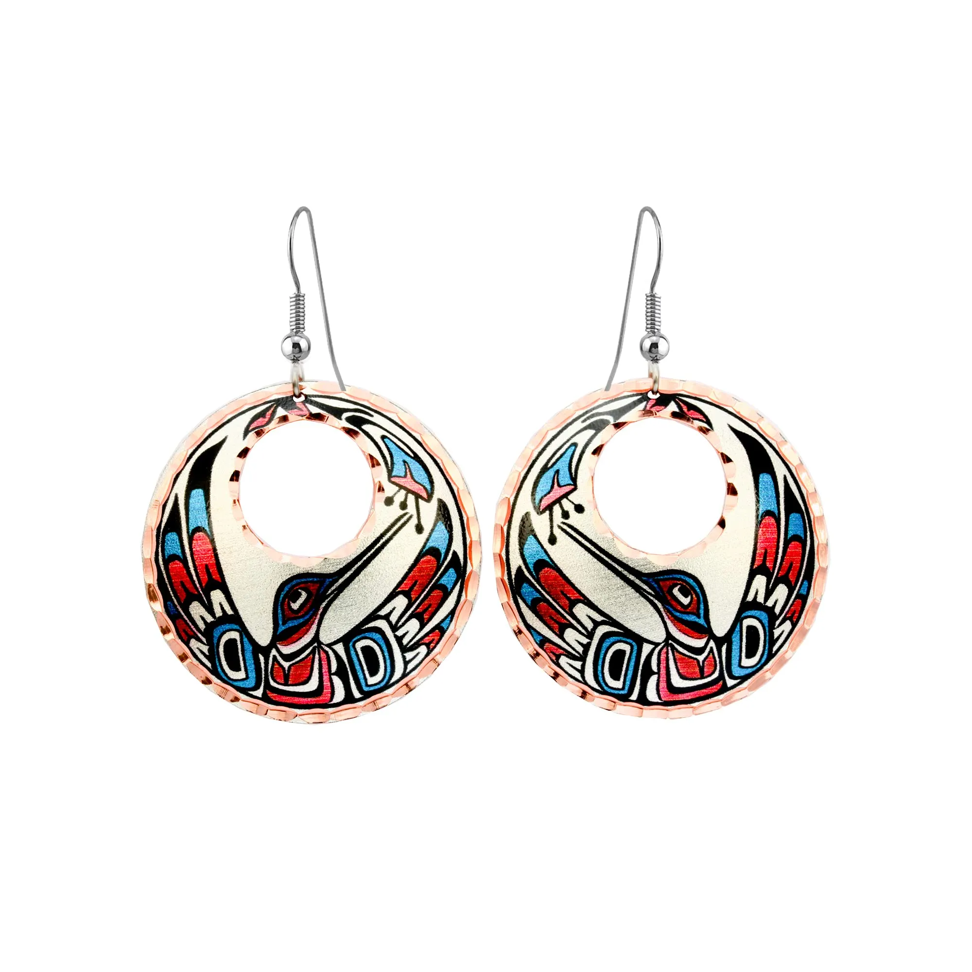 Women's Hummingbird Tribal Earrings - Native American Totem Art, 1.25' Diameter, Copper Design