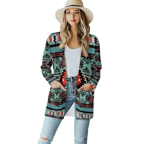 Women's Large Open Front Beach Cover-Up - Aztec Tribal Print Cardigan by Xernghsao