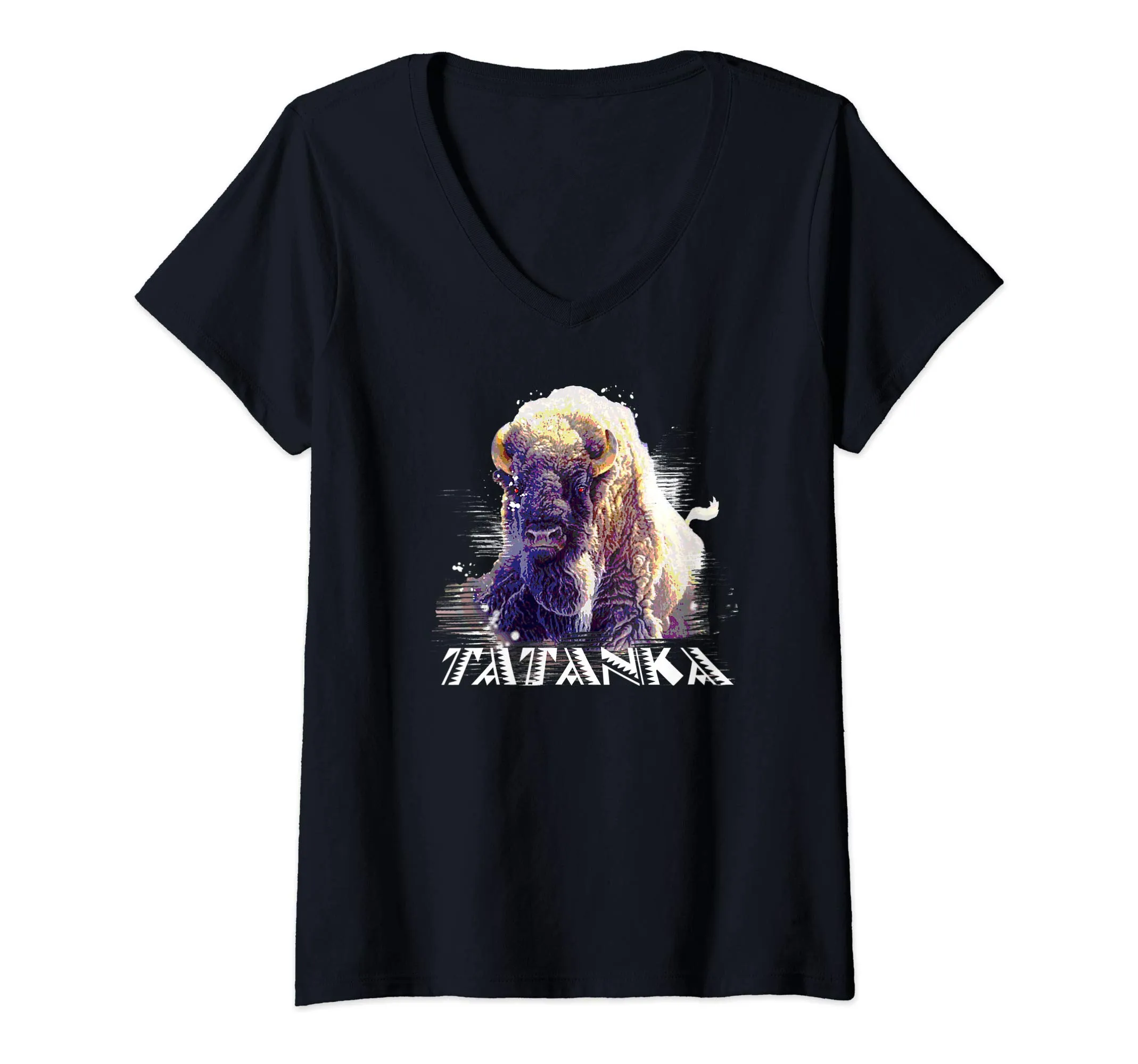 Womens Tatanka Great Native American White Buffalo V-Neck T-Shirt - Classic Fit, Lightweight