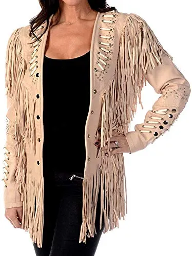 Women’s Traditional Genuine Leather Fringe Jacket - Brown X-Small Native American Cowgirl Coat