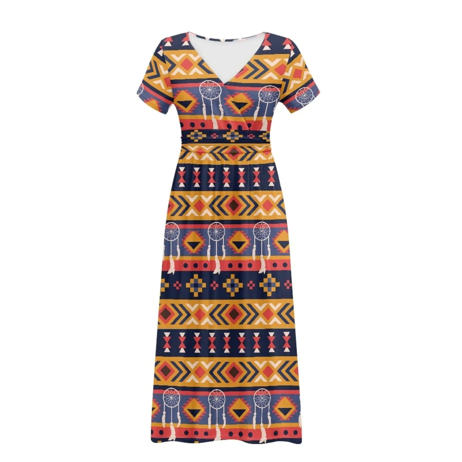 Women's V-Neck Aztec Maxi Dress 3X-Large - Casual, Comfortable & Versatile Swing Dress